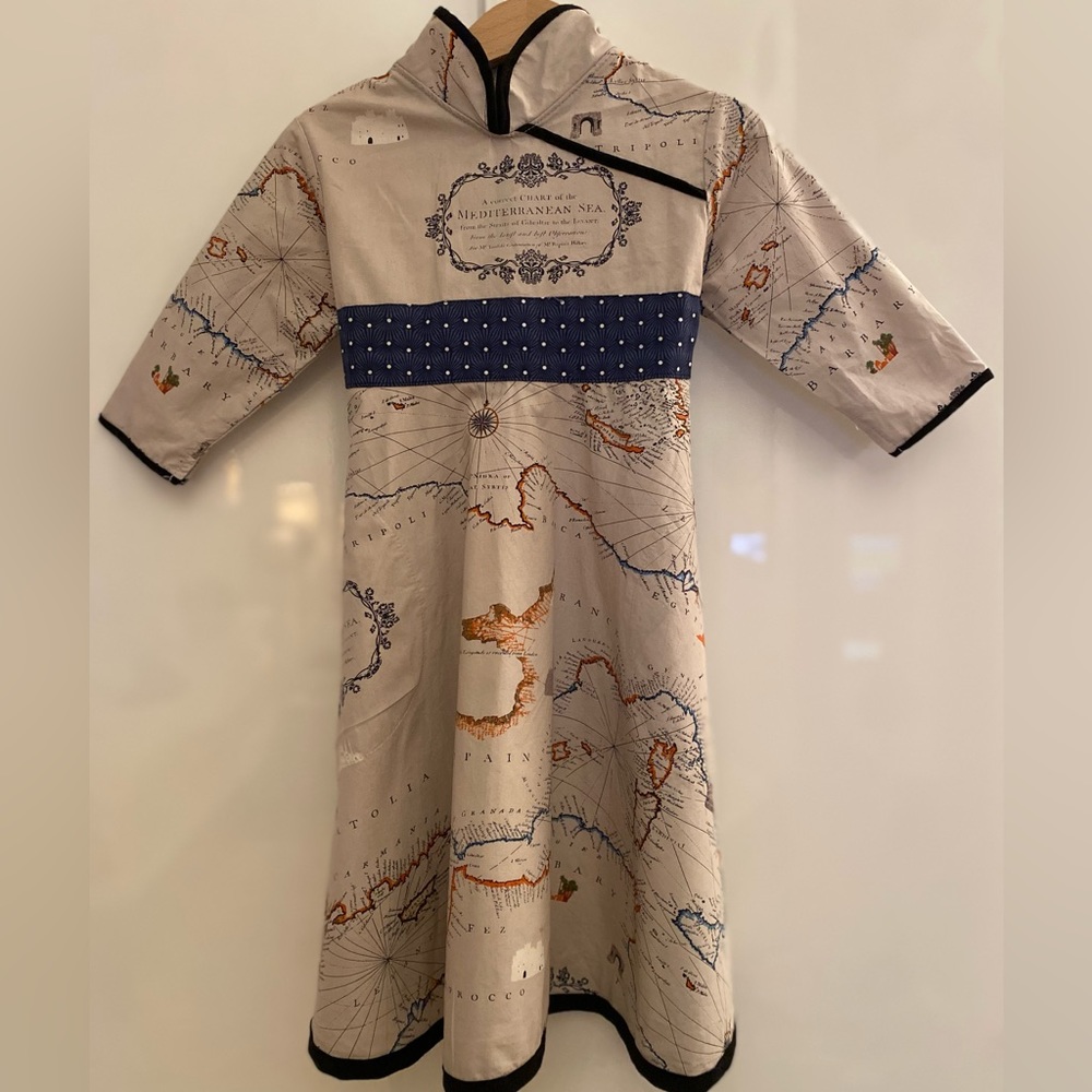 Redfish Girls Map Dress with Mandarin Collar